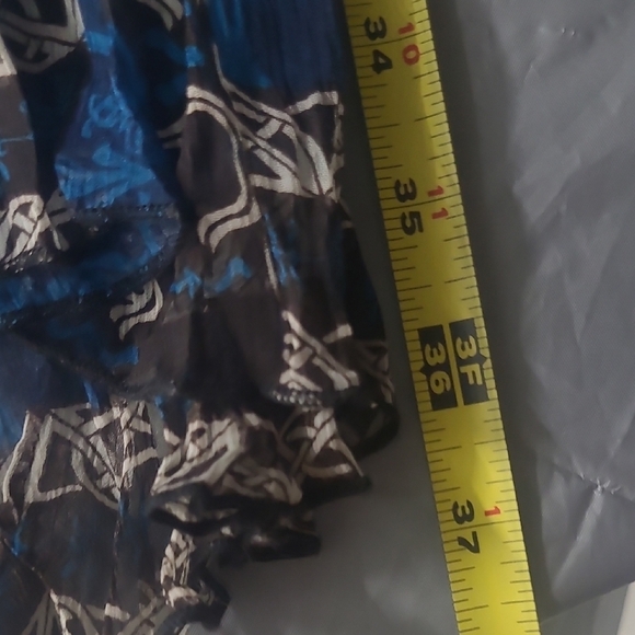 Patchwork Maxi Skirt Crinkled Chiffon Blue Brown Tiered Lined Chico’s Size 1 / 8 - Picture 11 of 12